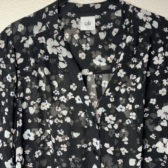 Cabi Delight Blouse Sheer Long sleeve Button Up Women's Small #6079 Black/White - Picture 5 of 16